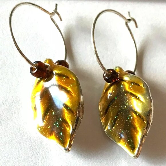 Gold Leaf Earrings Fall Thanksgiving Autumn Tree Leaves Halloween Harvest Plated - Picture 7 of 10